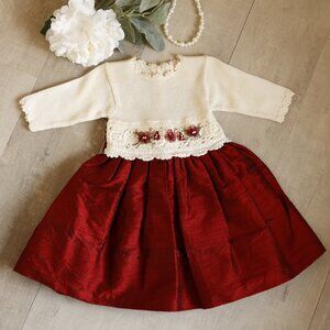 Red Dupioni Silk & Cotton Dress Designer Boutique Special Occasion Rare Find